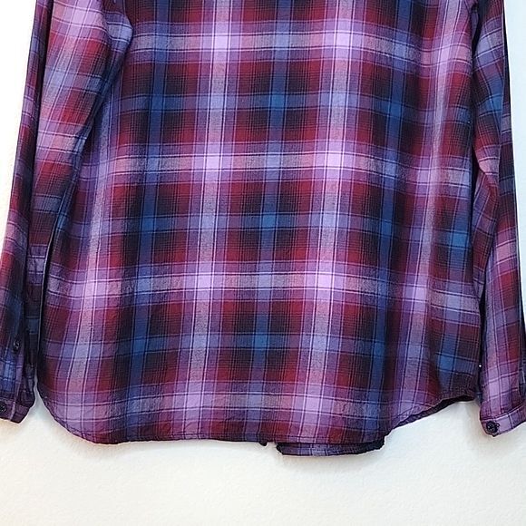 EDDIE BAUER Plaid Long Sleeve Collarless Button Up Shirt size L - Picture 8 of 12